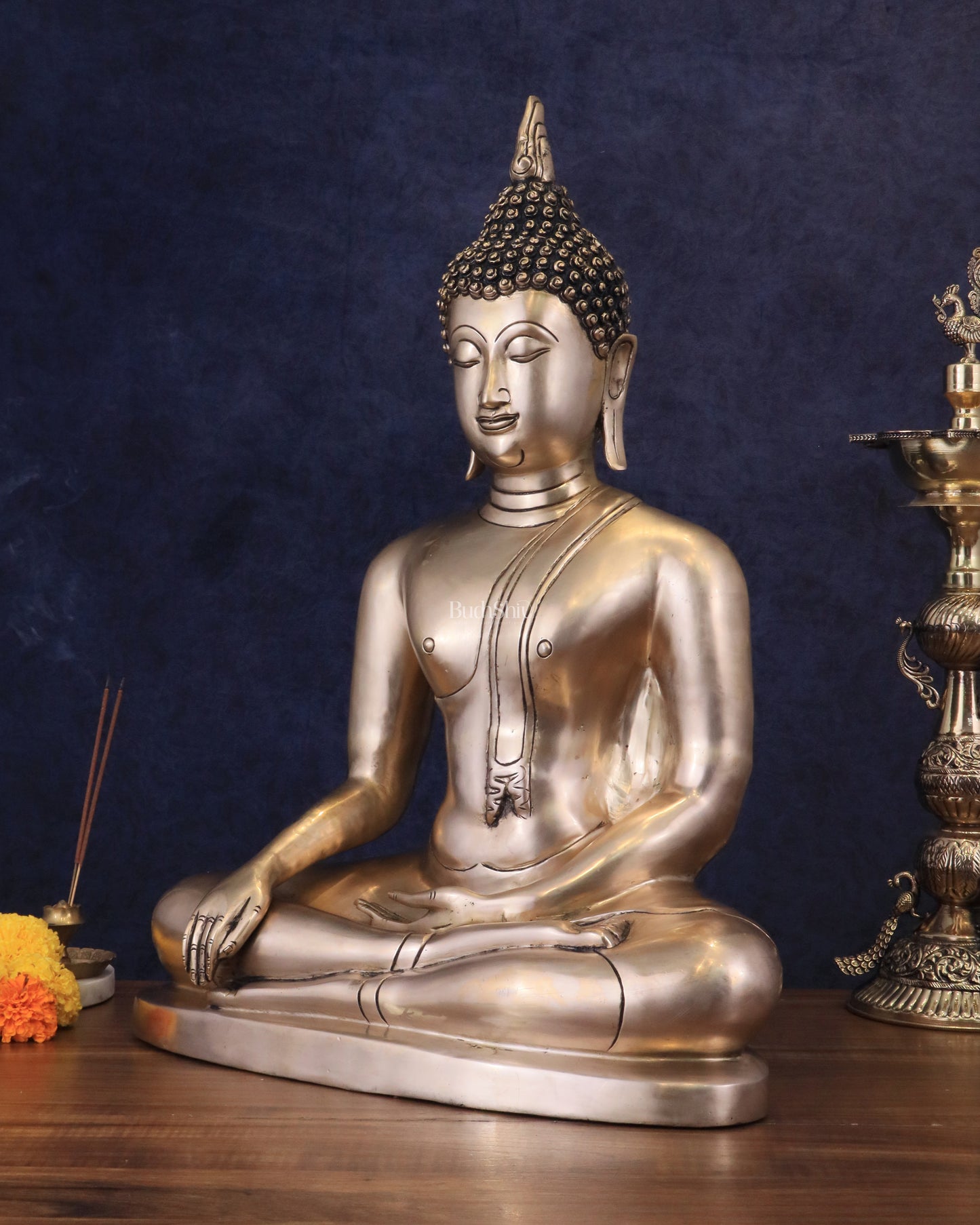 Pure Brass Large Buddha in Bhoomisparsha Nirvana Mudra - 23