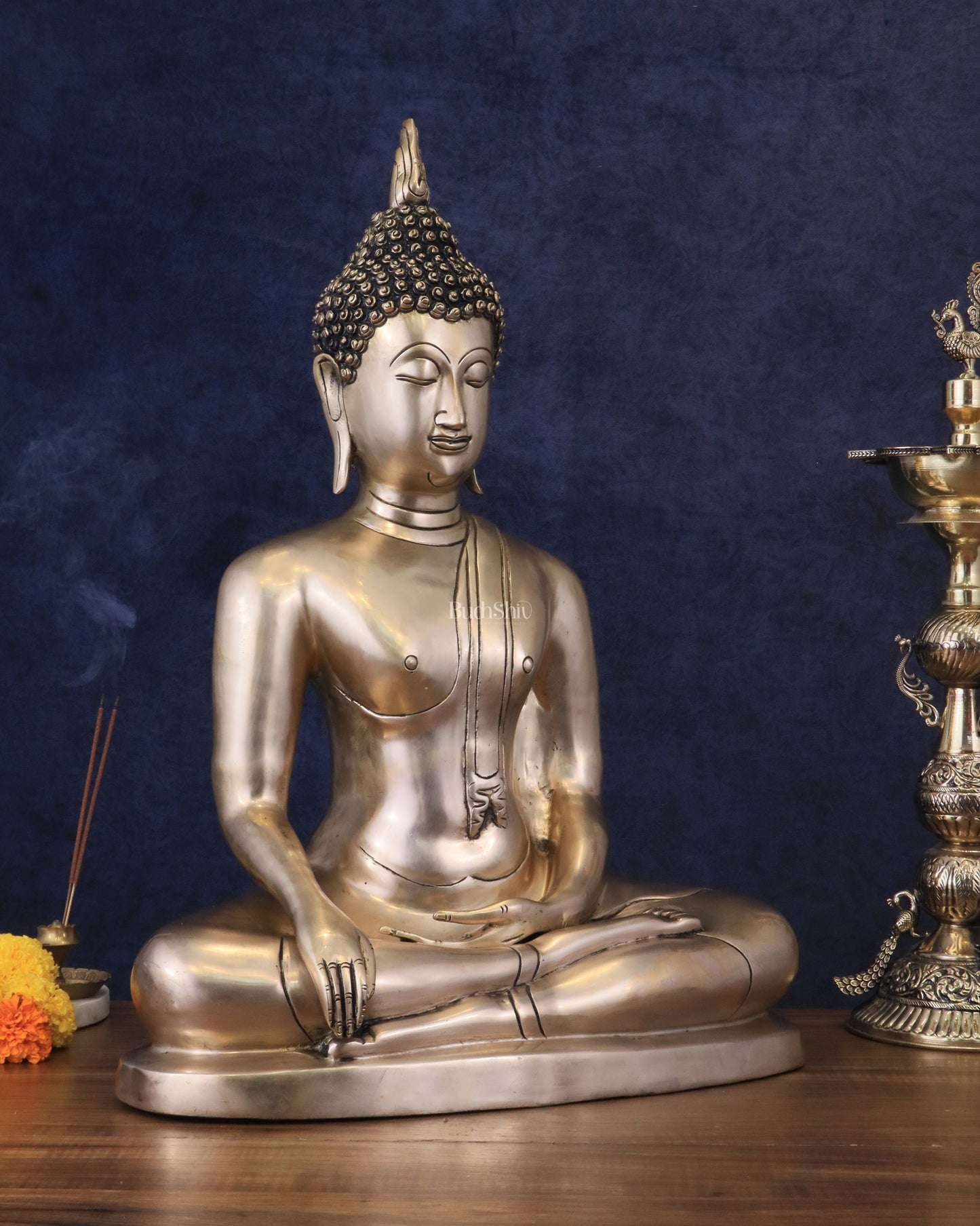 Pure Brass Large Buddha in Bhoomisparsha Nirvana Mudra - 23