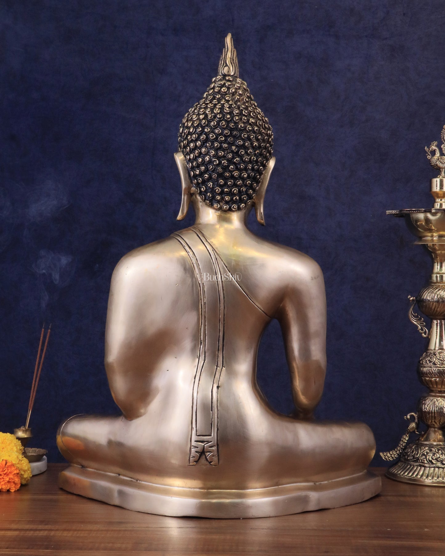 Pure Brass Large Buddha in Bhoomisparsha Nirvana Mudra - 23