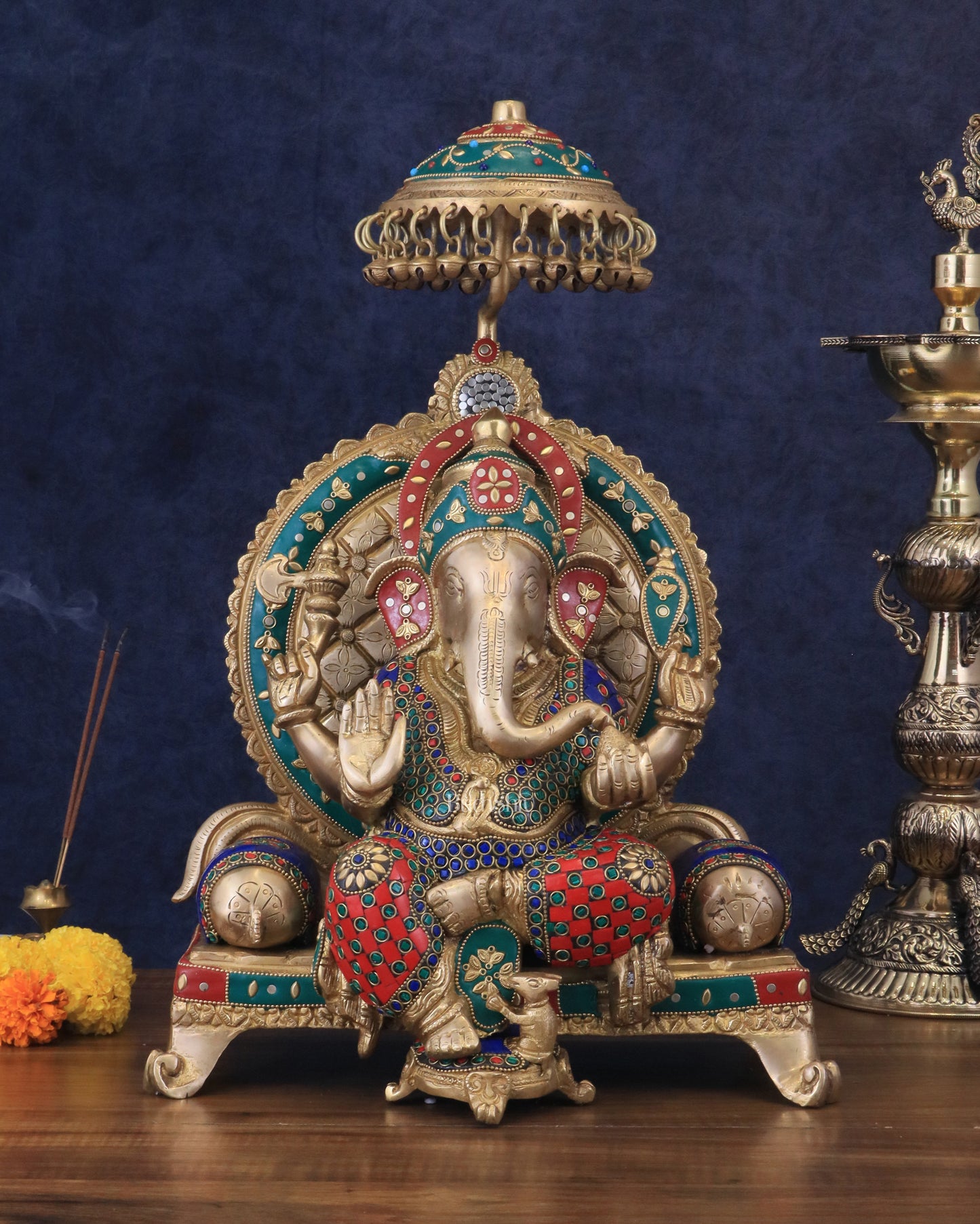 Pure Brass Ganesha Statue with meenakari – 18 Inches Tall