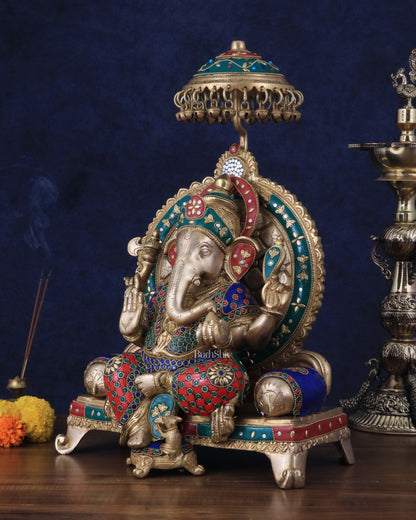 Pure Brass Ganesha Statue with meenakari – 18 Inches Tall