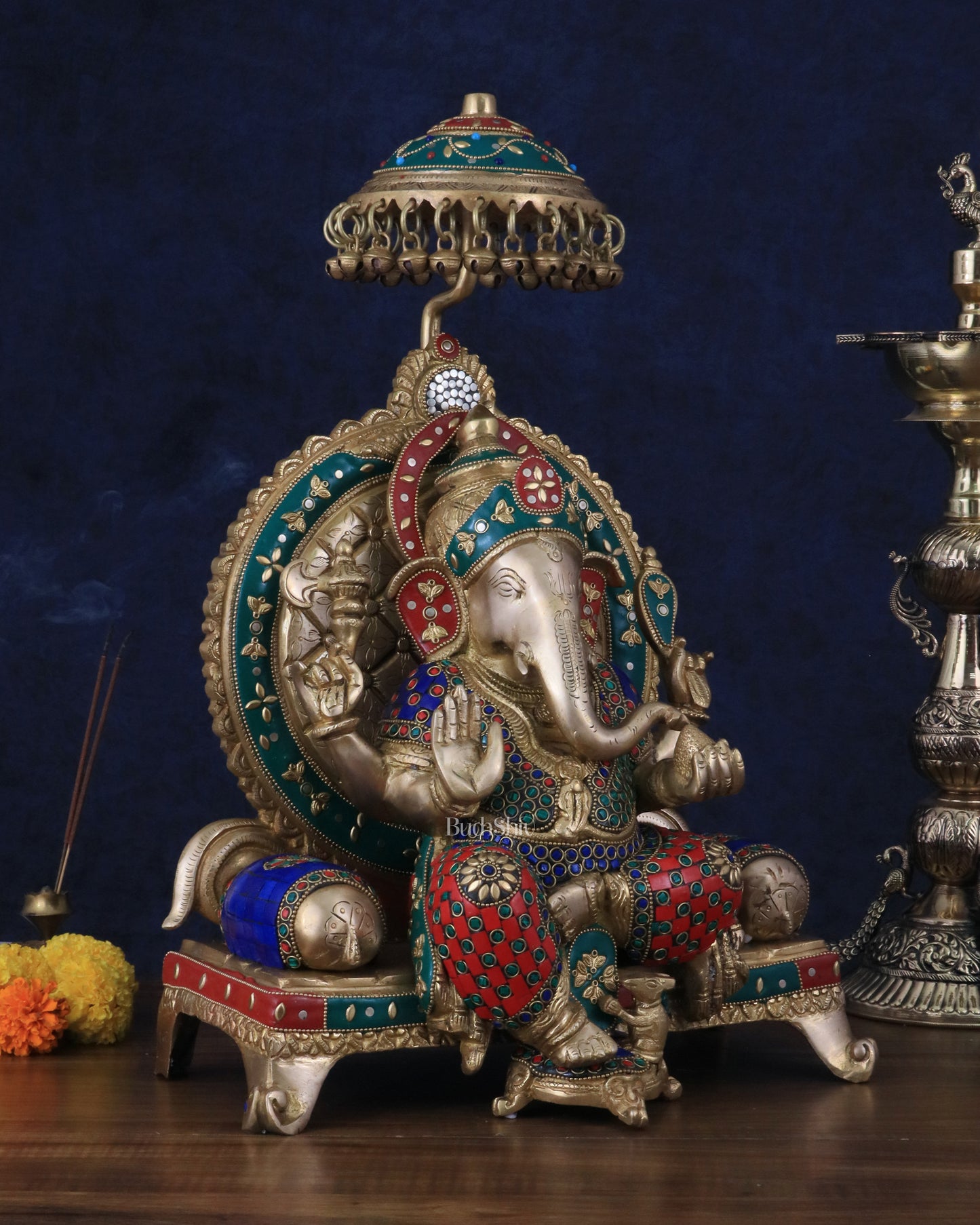 Pure Brass Ganesha Statue with meenakari – 18 Inches Tall