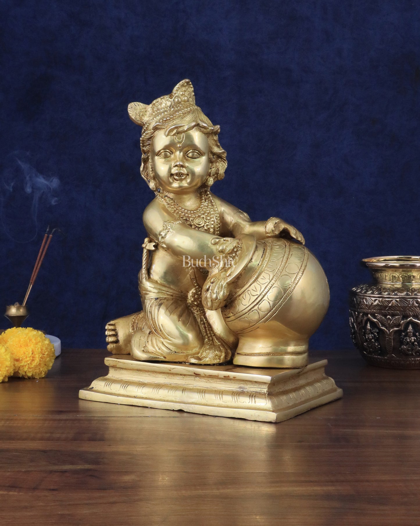 Pure Brass Large Baby Krishna as Makhan Chor Statue - 12"