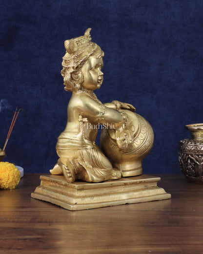 Pure Brass Large Baby Krishna as Makhan Chor Statue - 12"