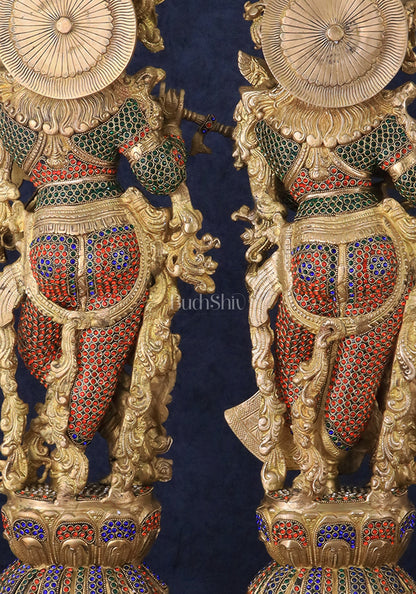 Brass Radha Krishna Idols with Meenakari jewel work - 29" Tall, 33 kg Pair