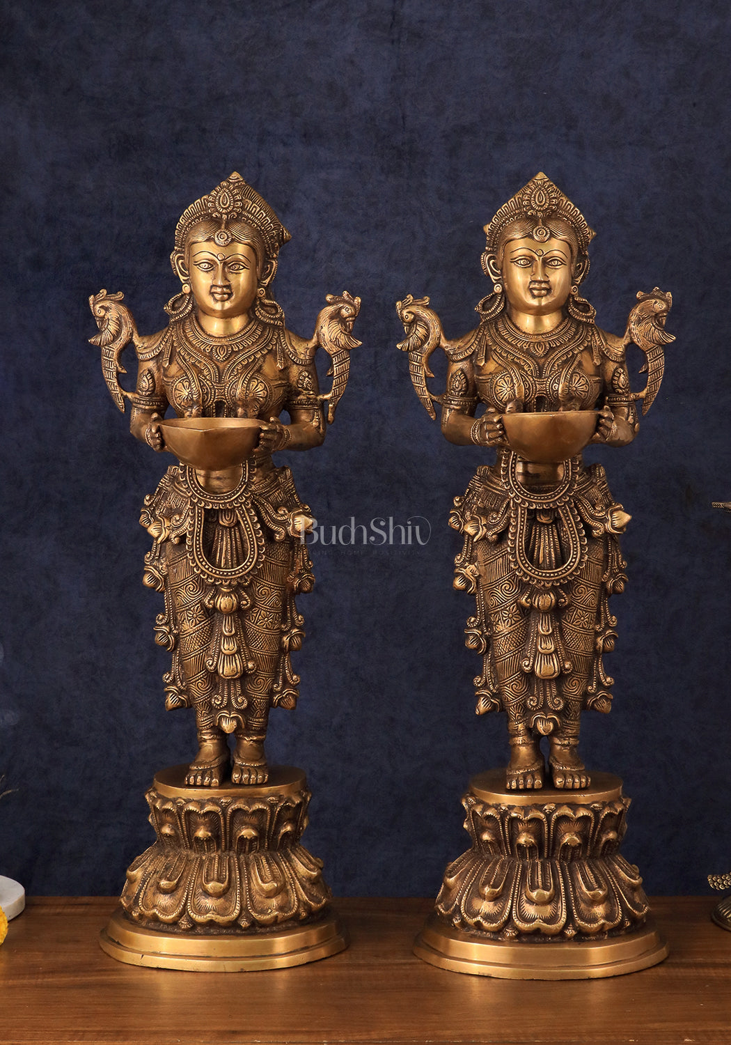 Elegant Brass Deep Lakshmi Welcome Statues – 25" Height