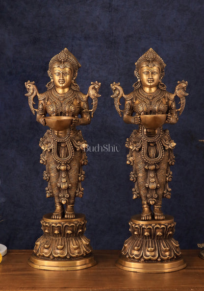 Elegant Brass Deep Lakshmi Welcome Statues – 25" Height