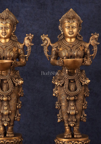 Elegant Brass Deep Lakshmi Welcome Statues – 25" Height