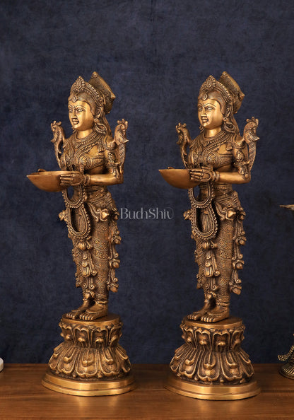 Elegant Brass Deep Lakshmi Welcome Statues – 25" Height