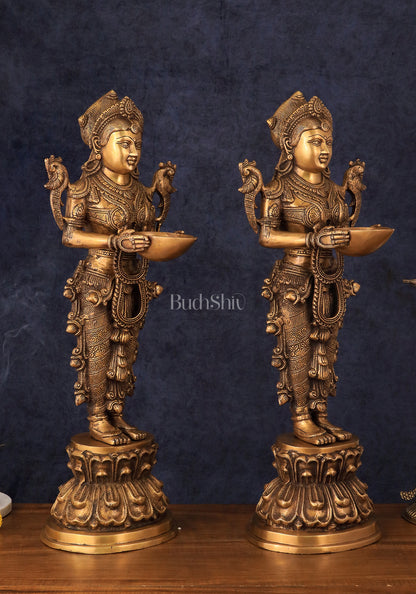 Elegant Brass Deep Lakshmi Welcome Statues – 25" Height