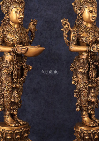 Elegant Brass Deep Lakshmi Welcome Statues – 25" Height