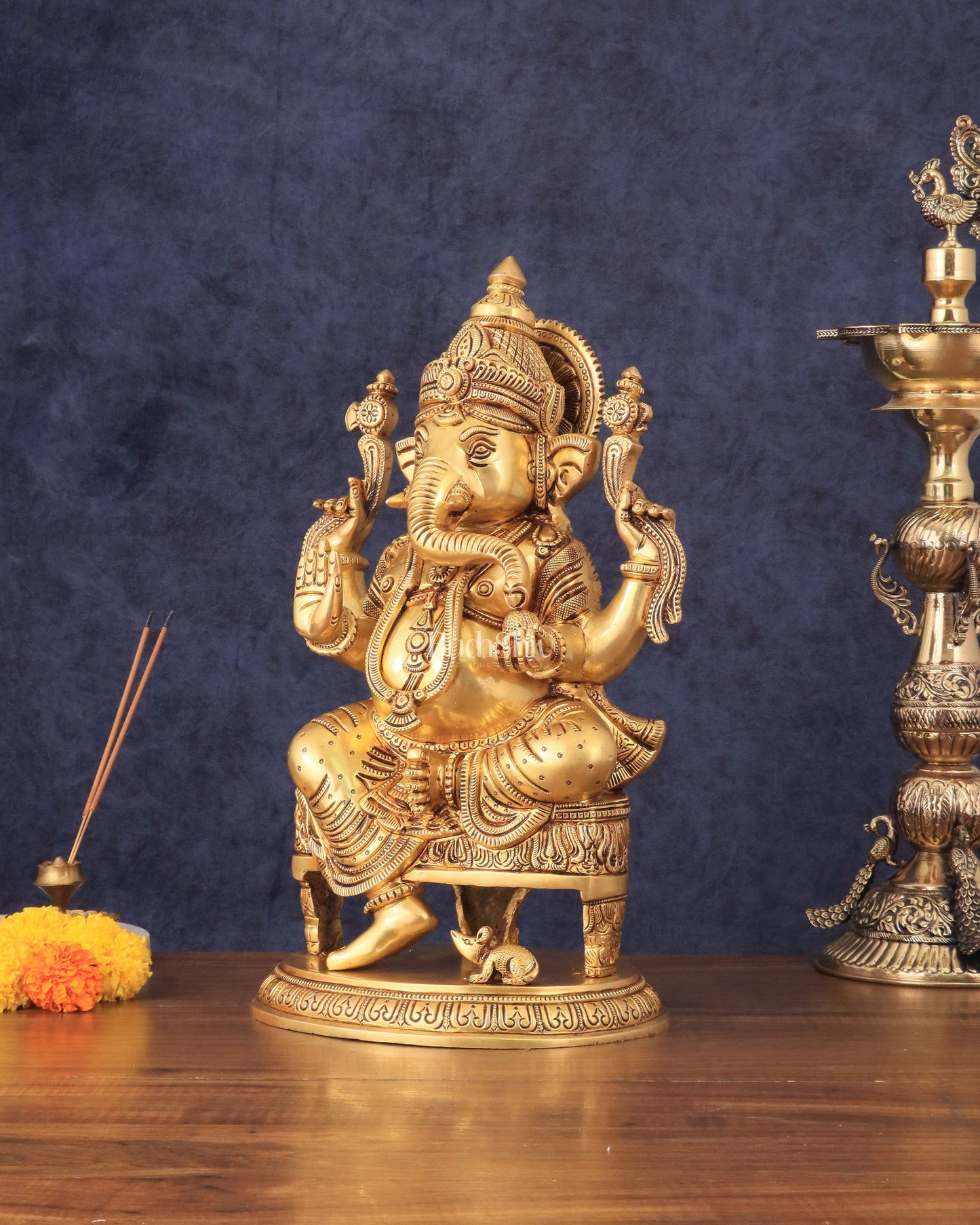 Brass Superfine Lord Ganesha Statue with Advanced Carvings - 15.5"