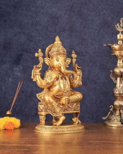 Brass Superfine Lord Ganesha Statue with Advanced Carvings - 15.5"