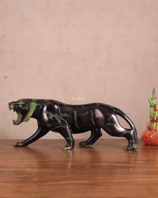 Pure Brass Vintage Large Tiger Statue showpiece - 20"x7.5"x6", Vastu Approved