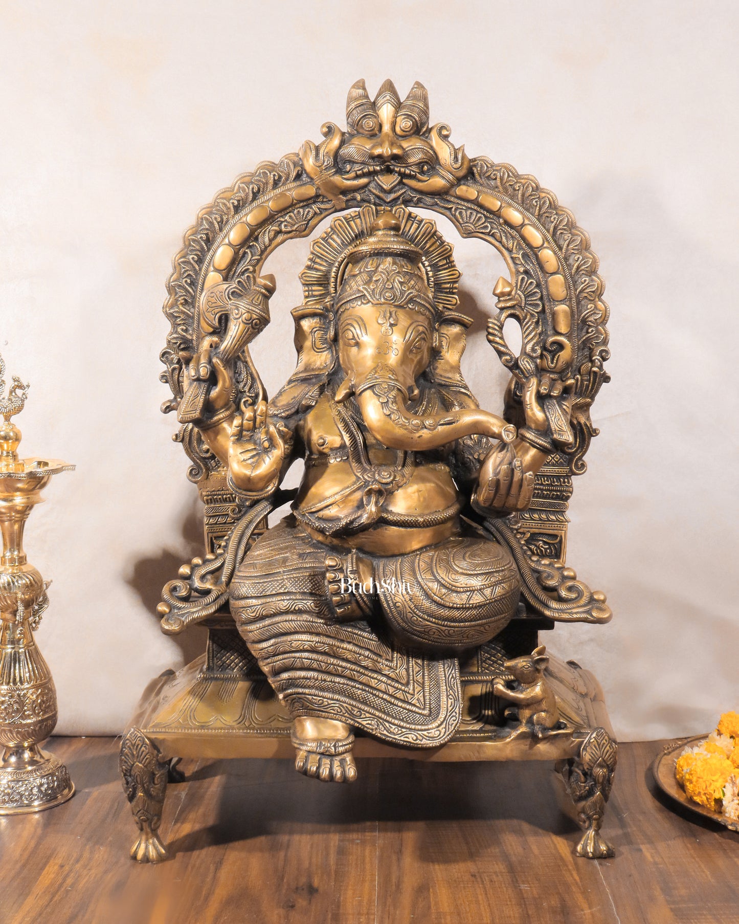 Brass Ganesha on King Size Throne Large statue - 28"