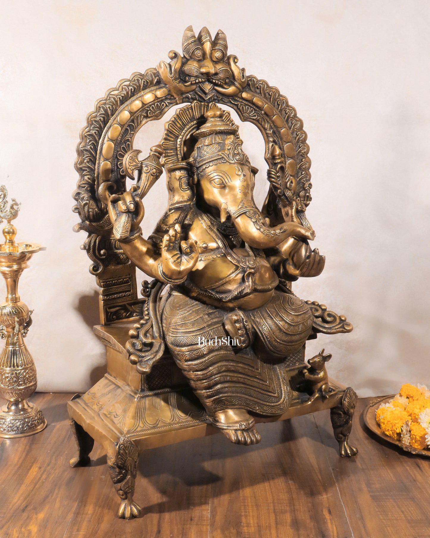 Brass Ganesha on King Size Throne Large statue - 28"