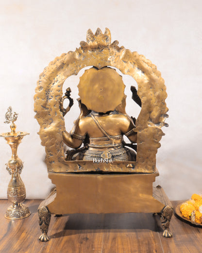 Brass Ganesha on King Size Throne Large statue - 28"