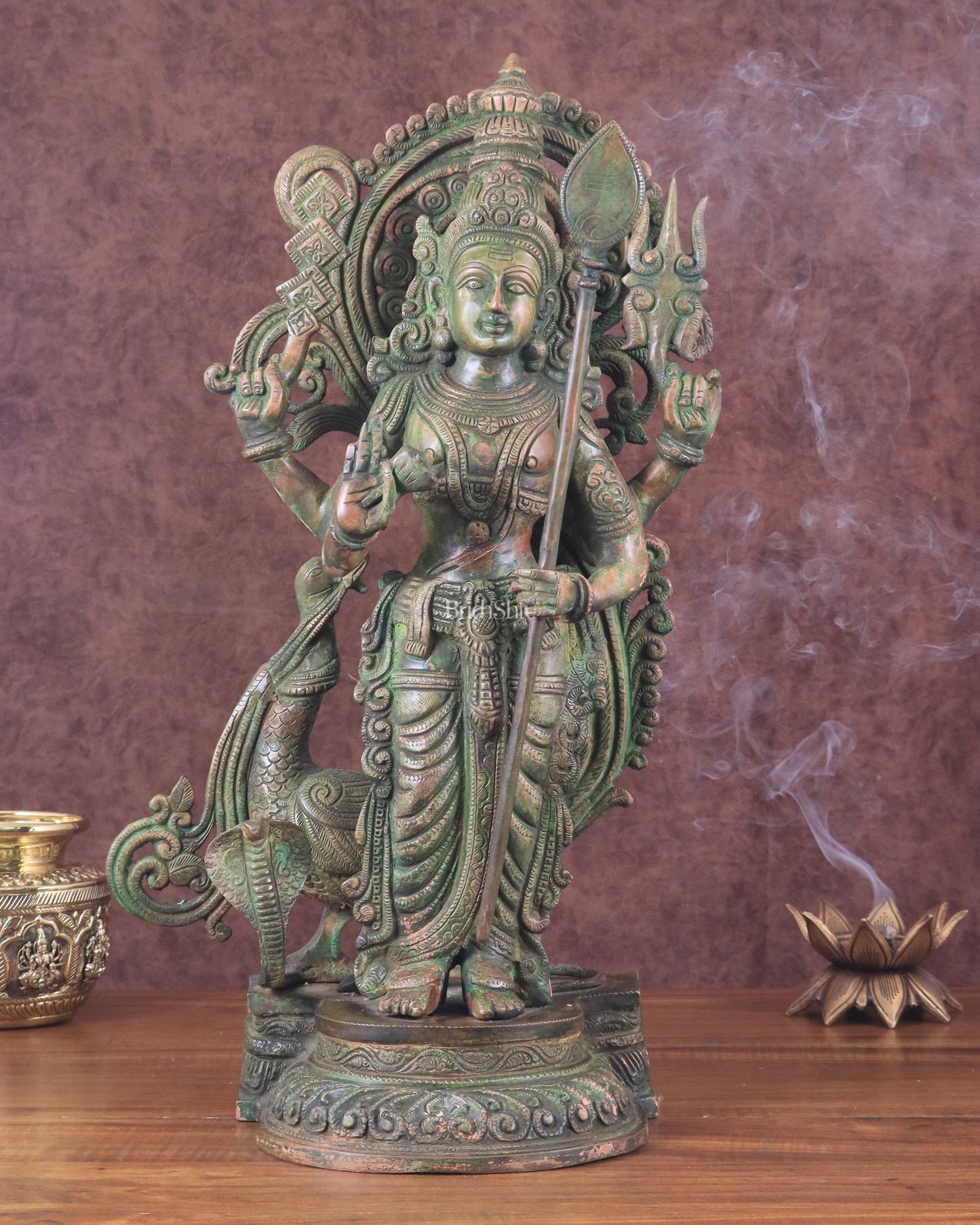 Lord Murugan brass Statue - Handcrafted green patina finish 20 inch