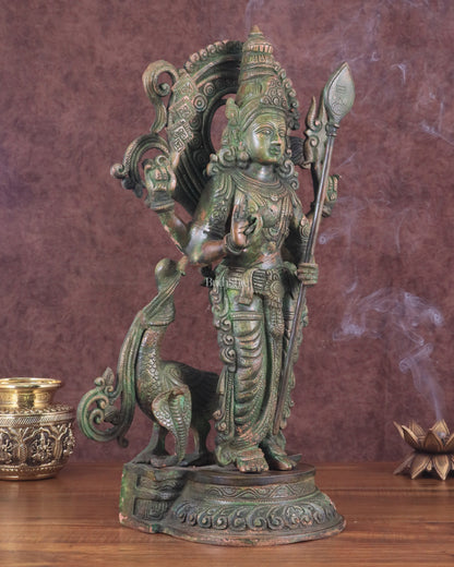 Lord Murugan brass Statue - Handcrafted green patina finish 20 inch