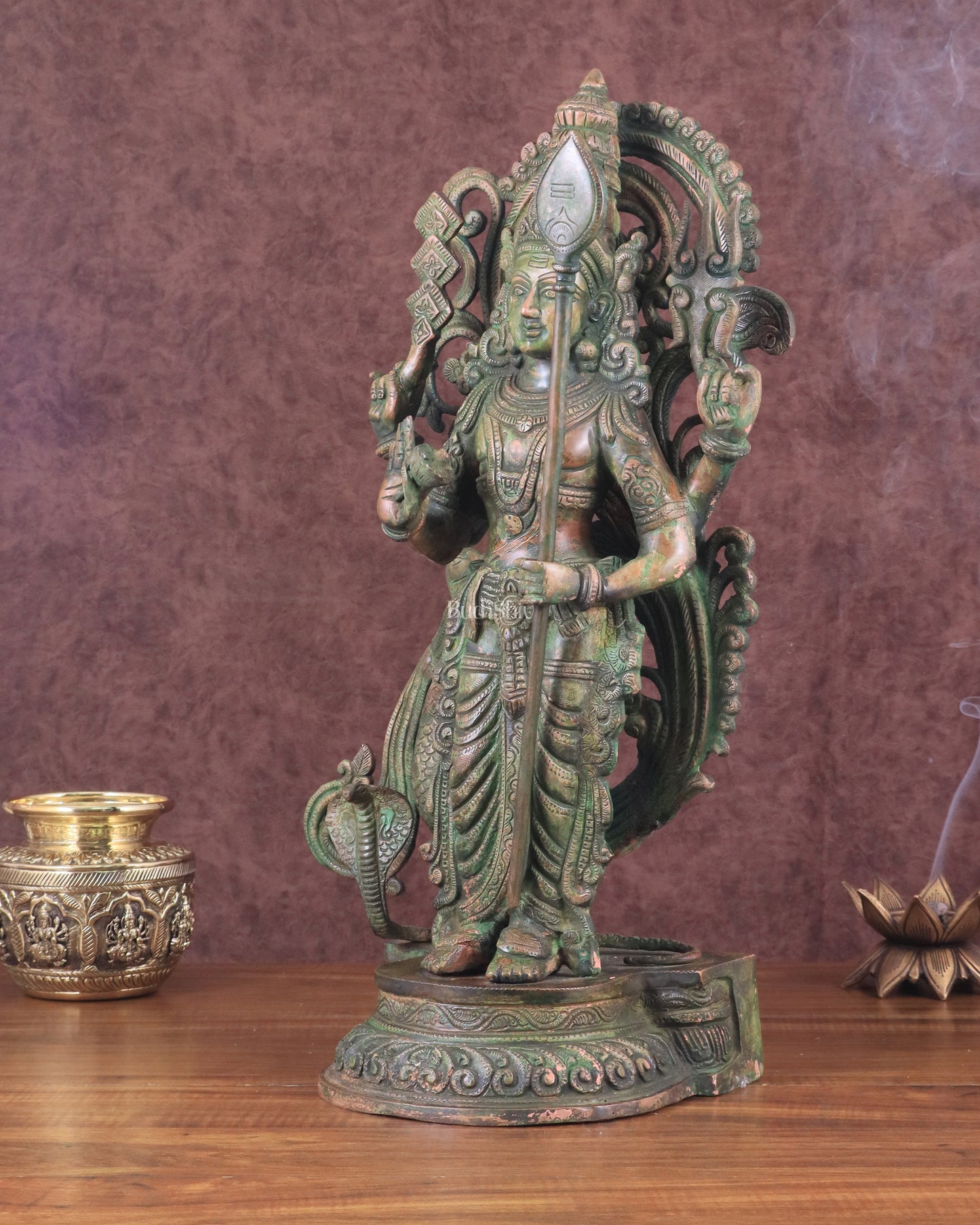 Lord Murugan brass Statue - Handcrafted green patina finish 20 inch