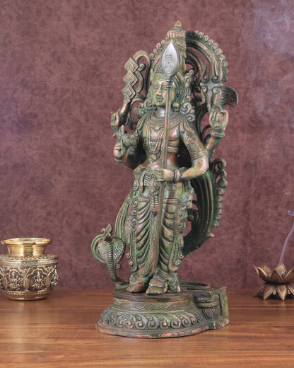 Lord Murugan brass Statue - Handcrafted green patina finish 20 inch