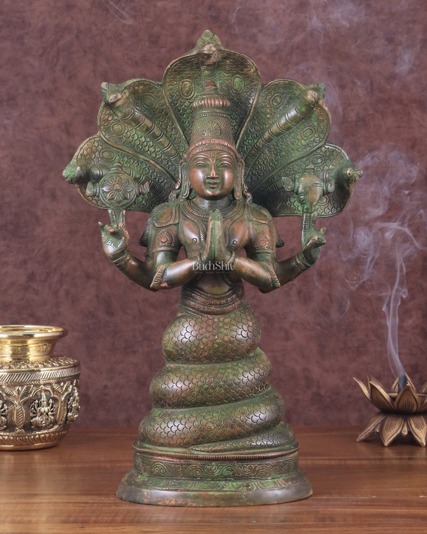 Pure Brass Patanjali Statue 15" green patina