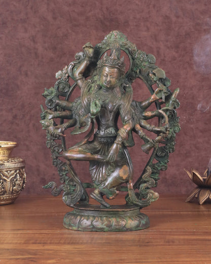 Vintage Nepalese Dancing Shiva Brass Statue - Green Patina, 12.5"