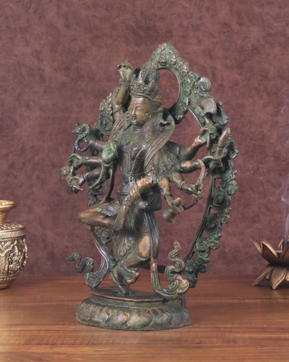 Vintage Nepalese Dancing Shiva Brass Statue - Green Patina, 12.5"