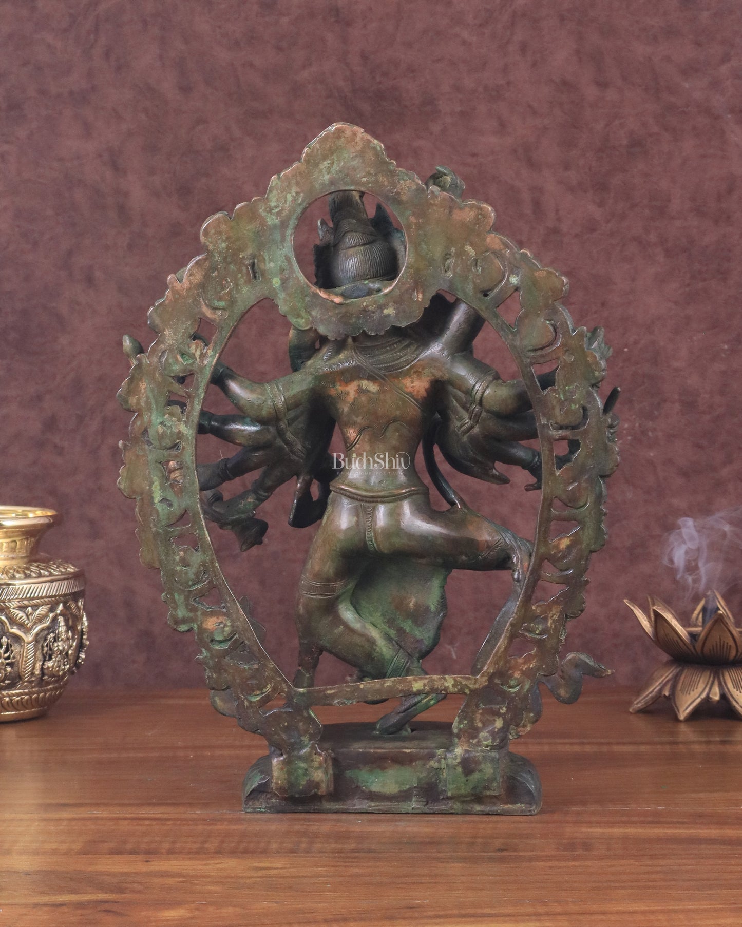 Vintage Nepalese Dancing Shiva Brass Statue - Green Patina, 12.5"