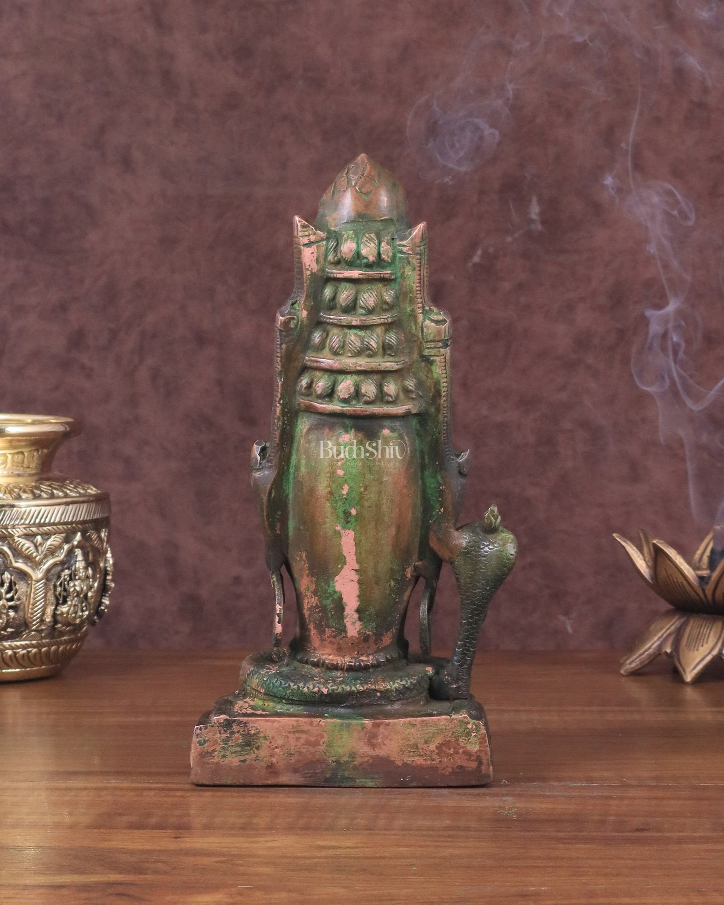 Brass Lord Shiva Face Bust Statue - Vintage Green Finish, 9"