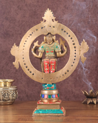 Brass Lord Vishnu Statue with Sudarshan Chakra Aura - 16.5 Inch meenakari