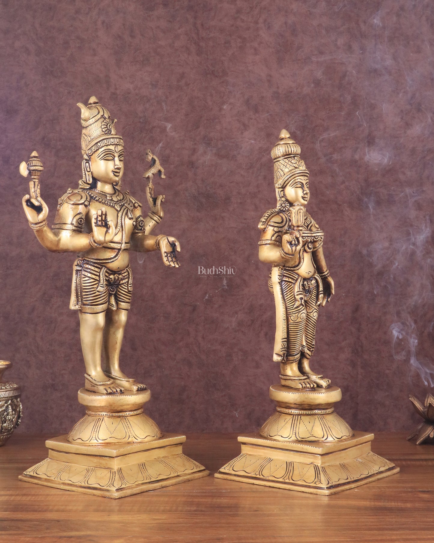 Brass Lord Shiva and Parvati Idol | 18" Height butter gold