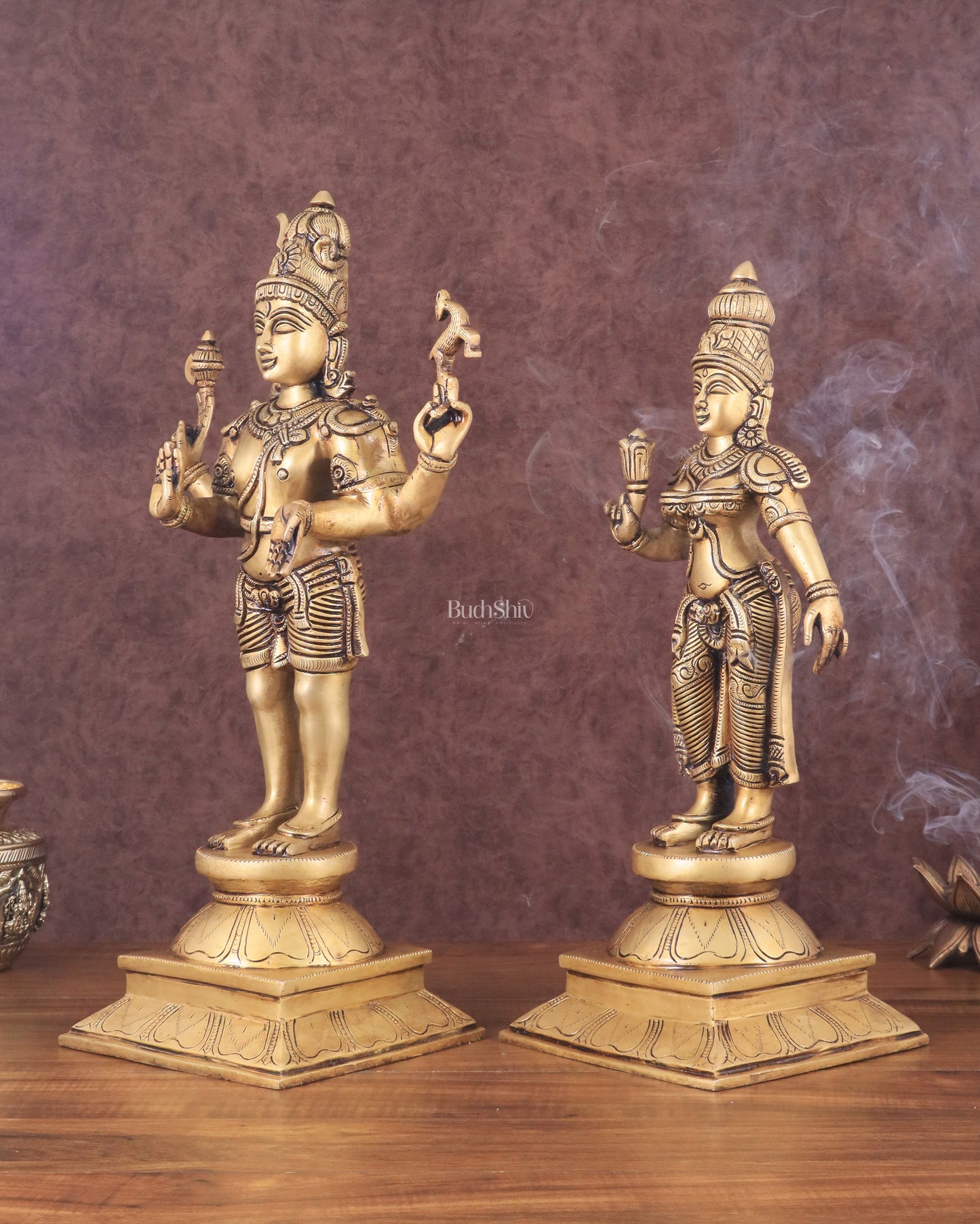 Brass Lord Shiva and Parvati Idol | 18" Height butter gold