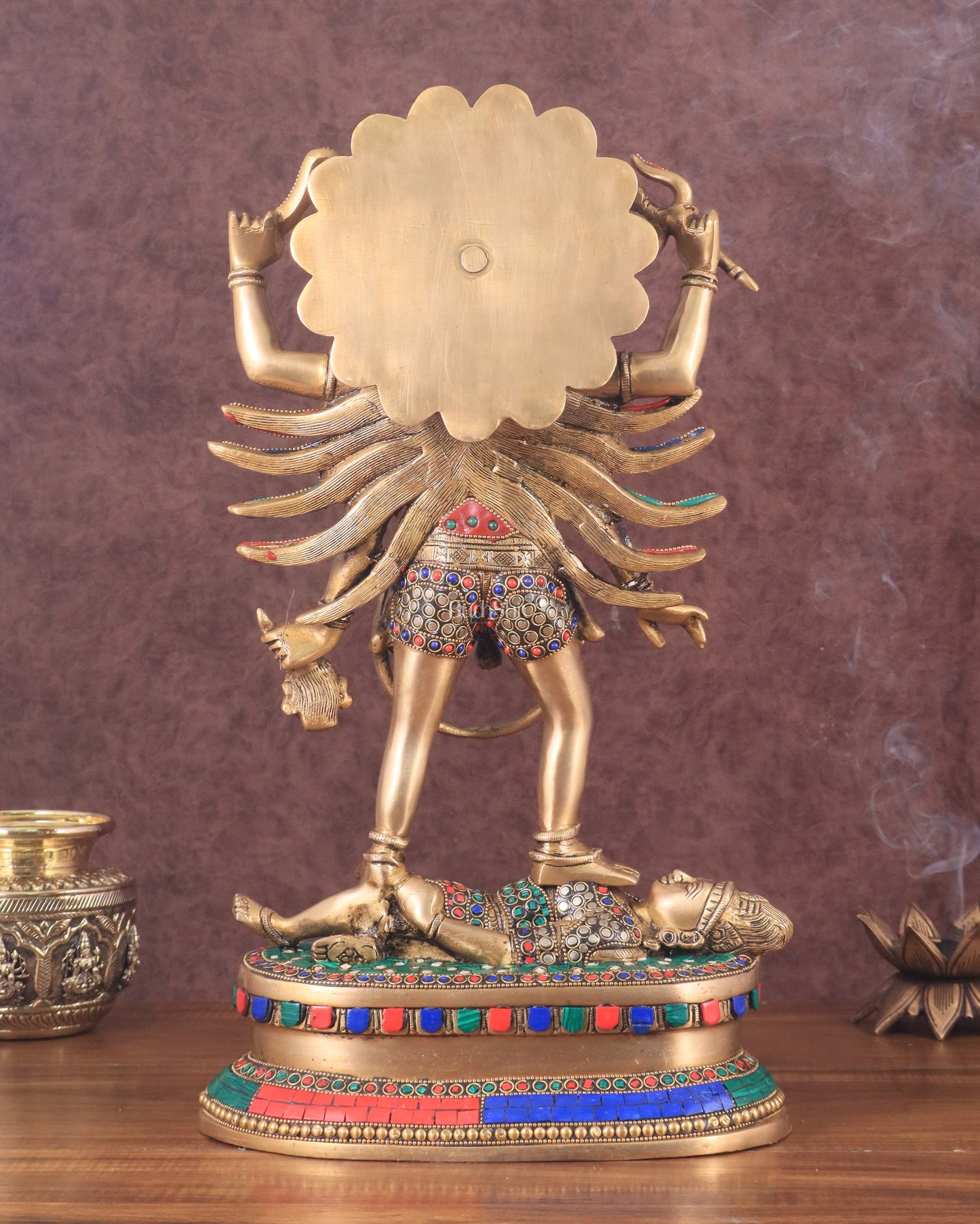 Pure Brass Kali Mata Idol with Four Arms 18" with stonework