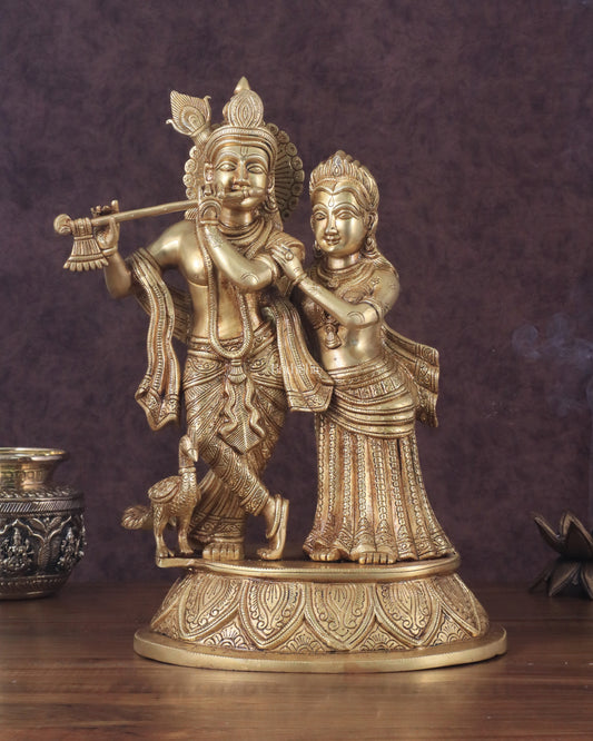 Pure Brass Radha Krishna with Peacock Idol - 16"