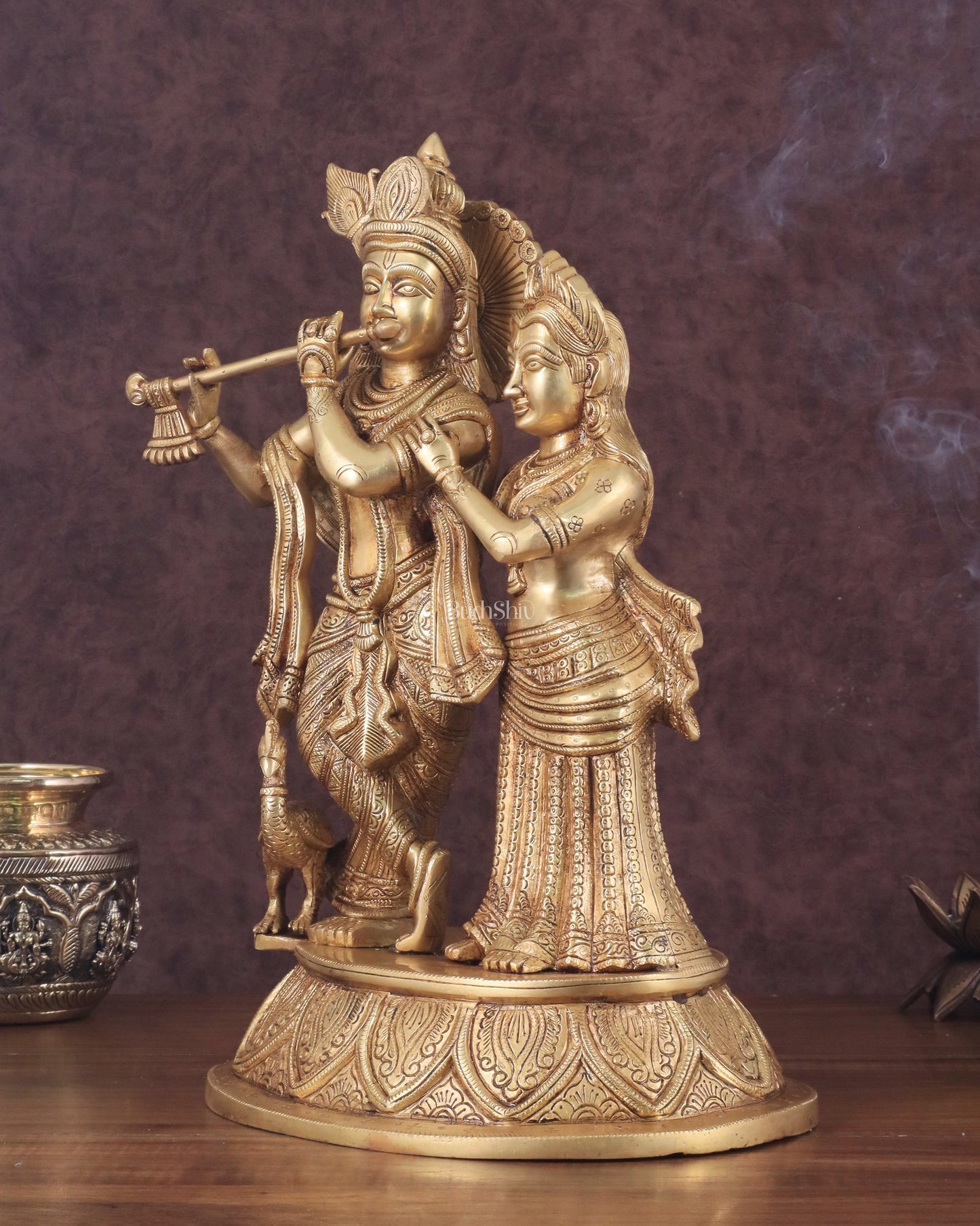 Pure Brass Radha Krishna with Peacock Idol - 16"