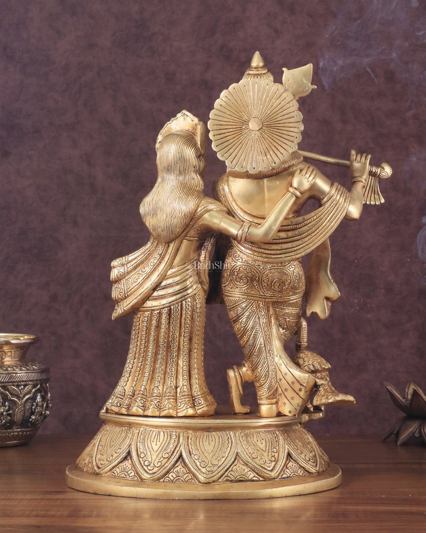 Pure Brass Radha Krishna with Peacock Idol - 16"