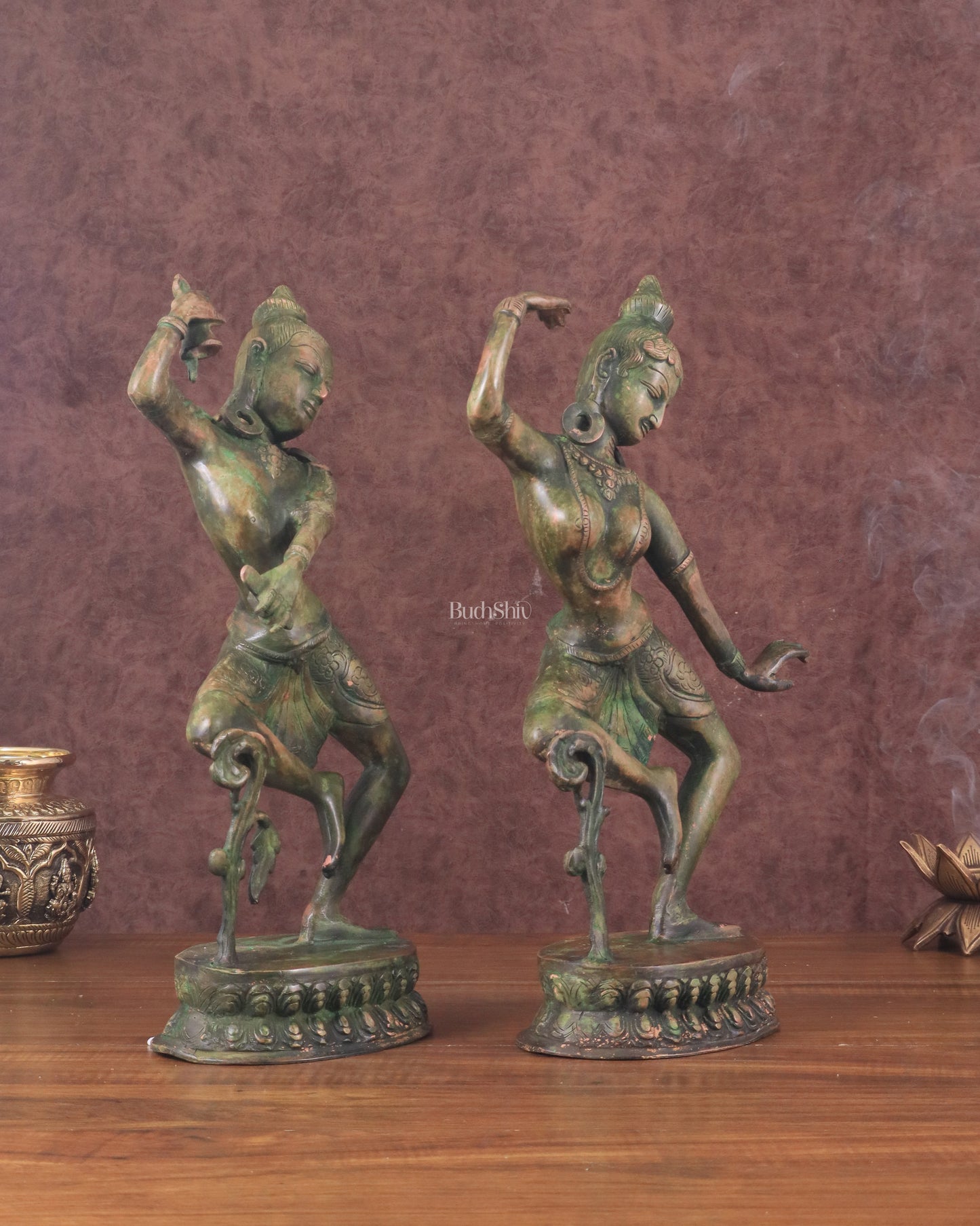 15" Lord Shiva and Parvati Dancing Idols brass idols antique Patina