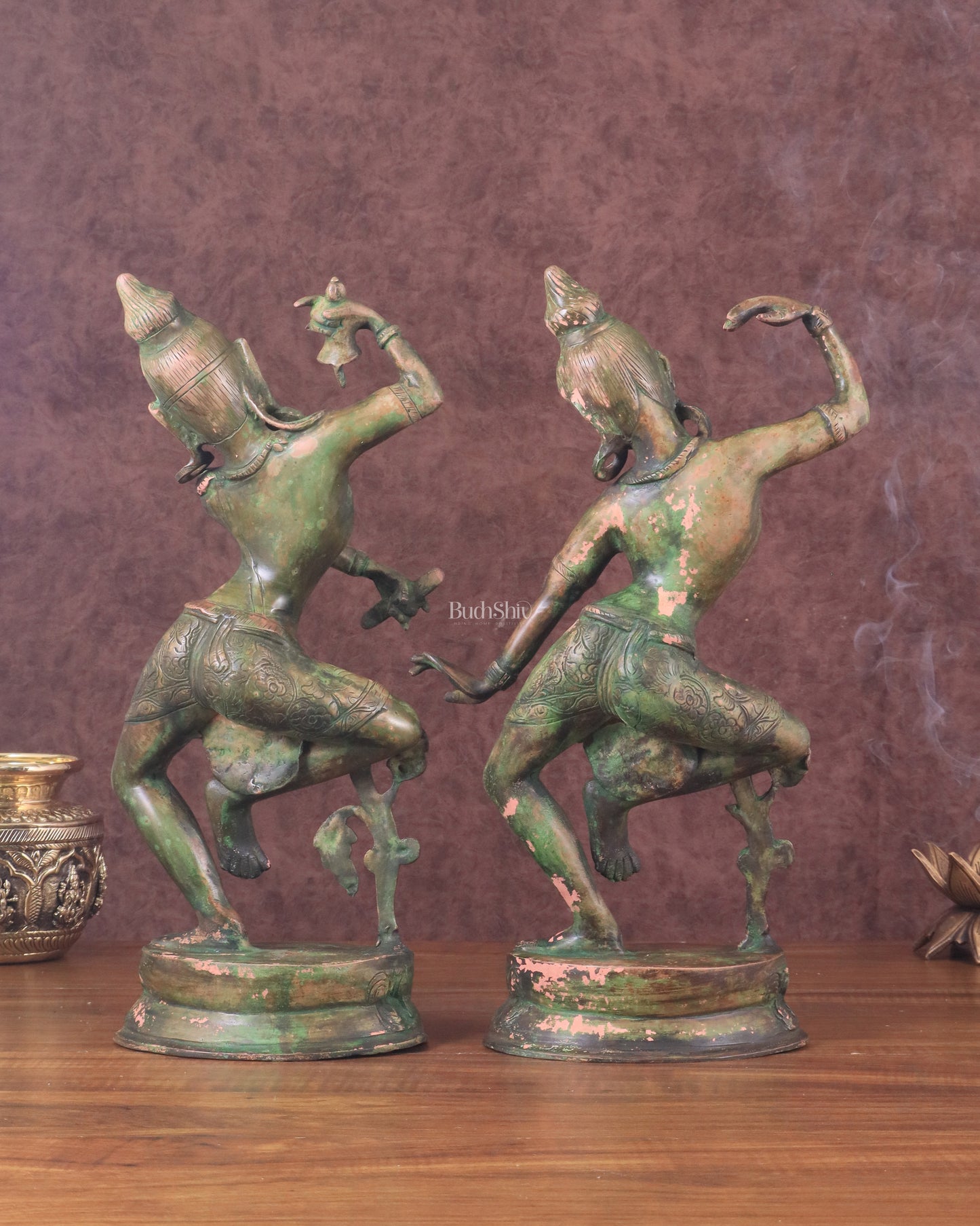 15" Lord Shiva and Parvati Dancing Idols brass idols antique Patina