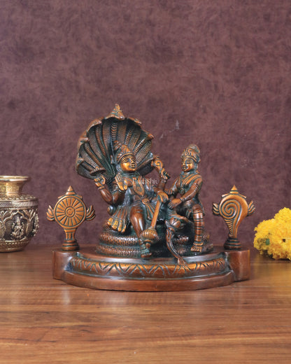 Brass Resting Vishnu Lakshmi Narayan with Shankh Chakra Statue - 8.5 Inch brown