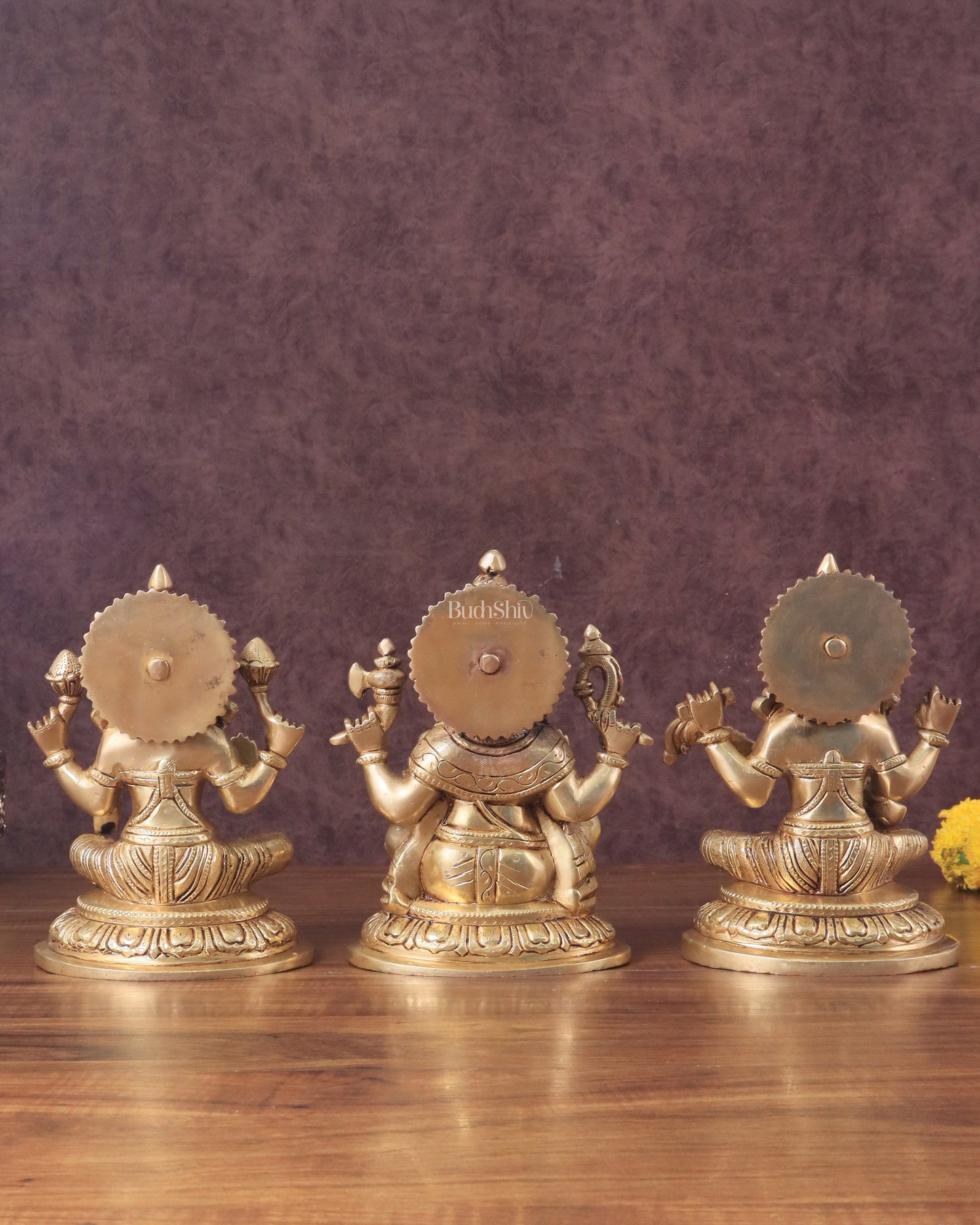 Pure Brass Ganesha, Lakshmi, Saraswati Idols Set of Three - 7.5"