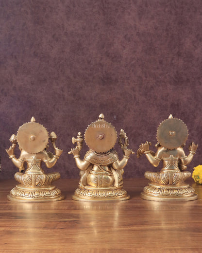 Pure Brass Ganesha, Lakshmi, Saraswati Idols Set of Three - 7.5"