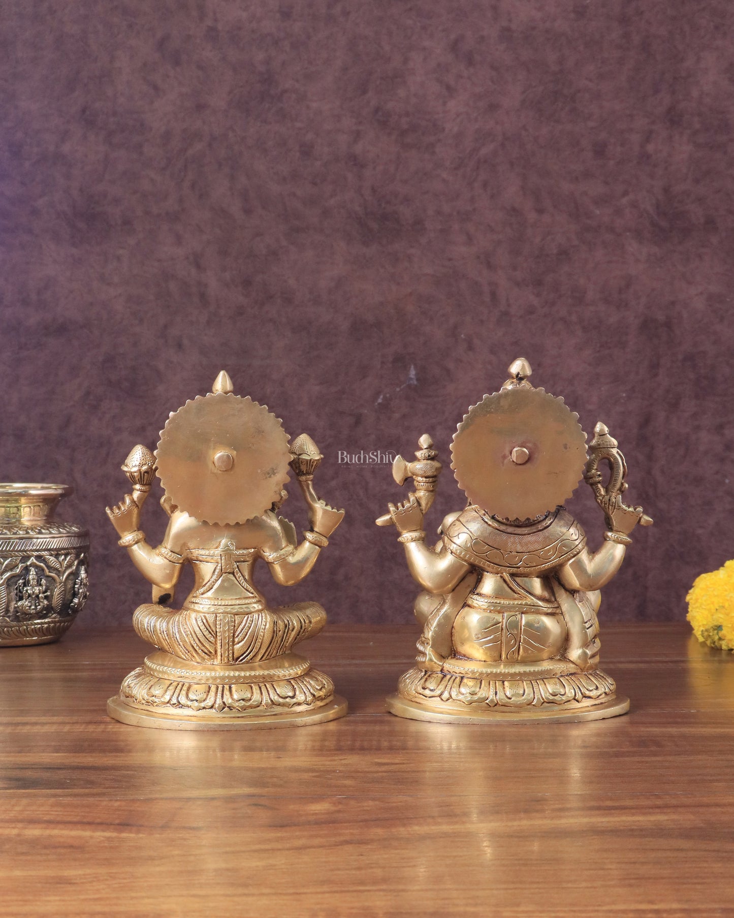 Pure Brass Ganesha and Lakshmi Idols Set - Intricate Detailing, 7.5"