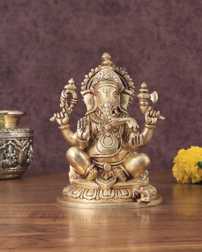 Pure Brass Ganesha Idol - 7.5" Height