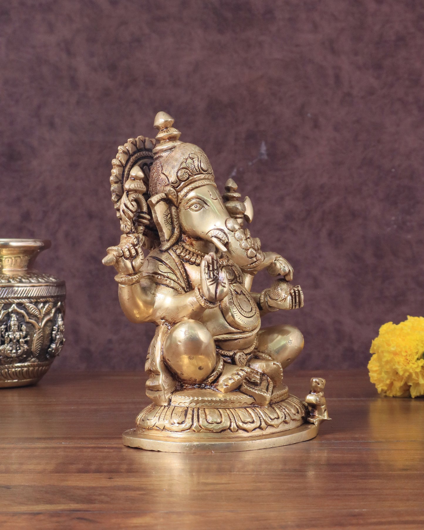 Pure Brass Ganesha Idol - 7.5" Height