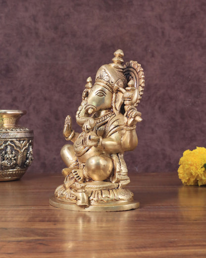 Pure Brass Ganesha Idol - 7.5" Height