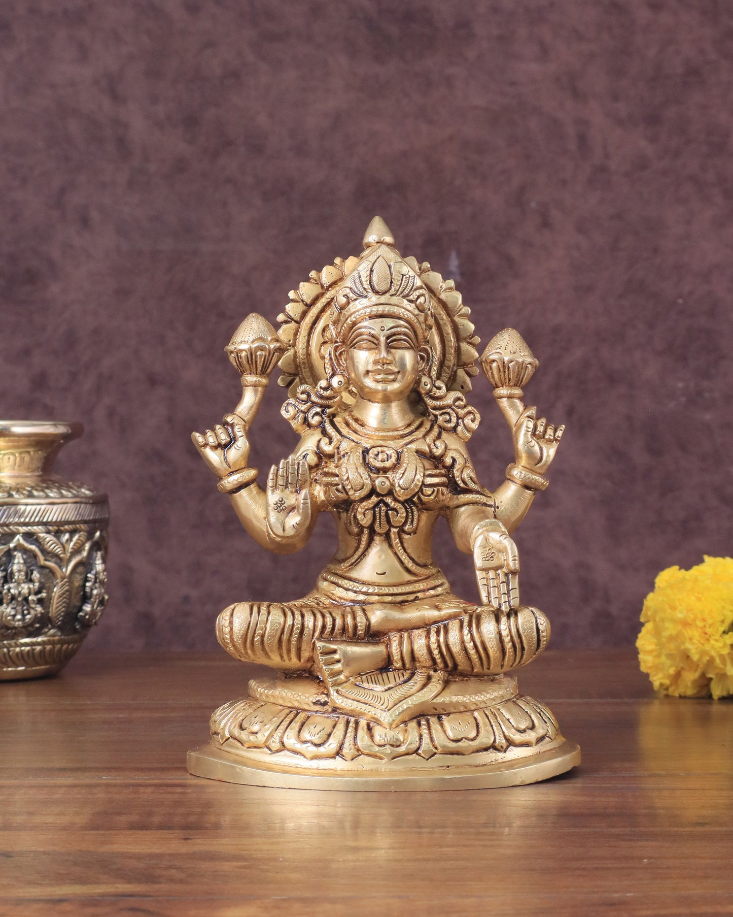 Pure Brass Lakshmi Idol - 7.5" Height