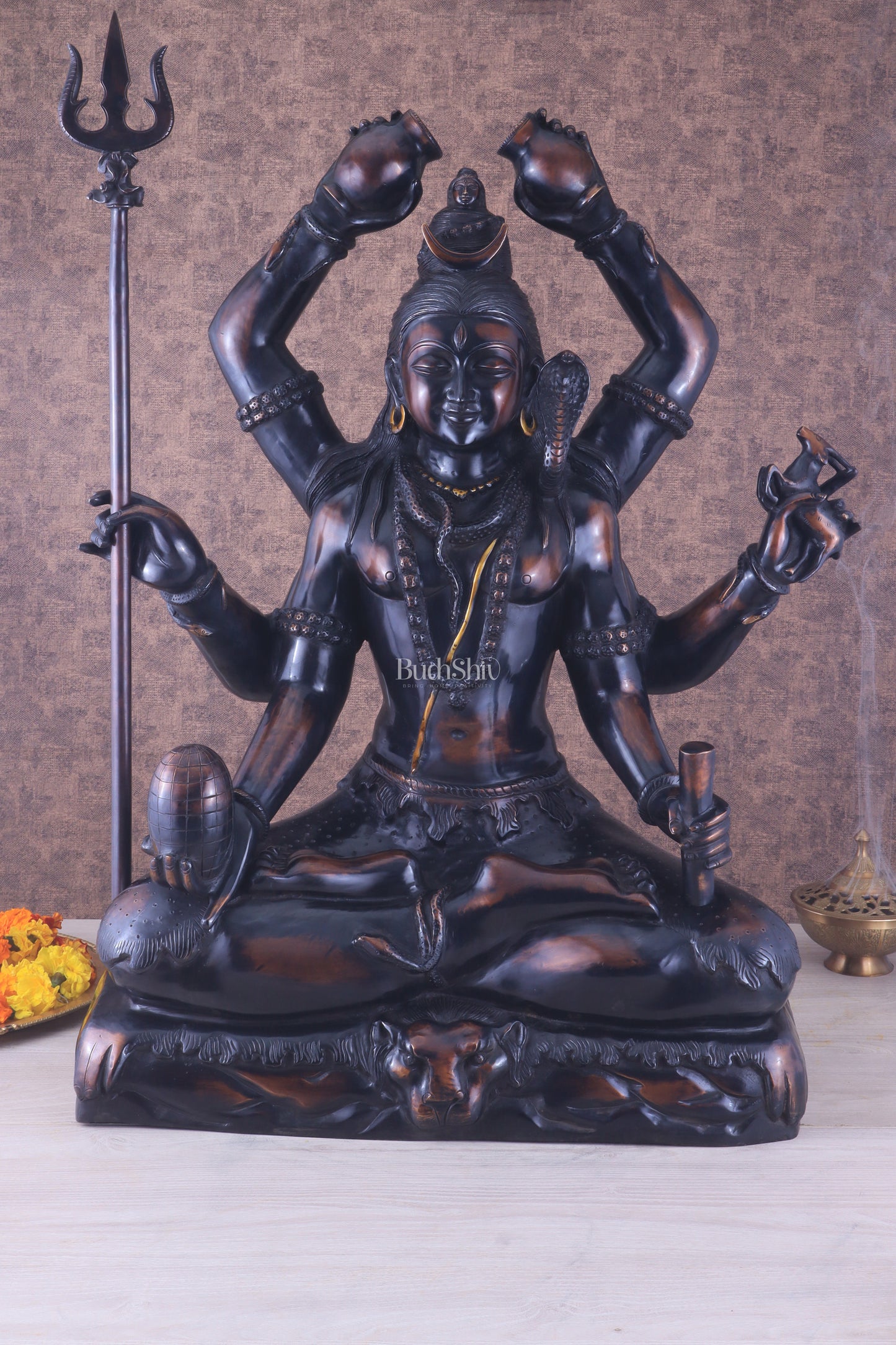 Six-Armed Shiva Statue | Superfine Brass 30 inch