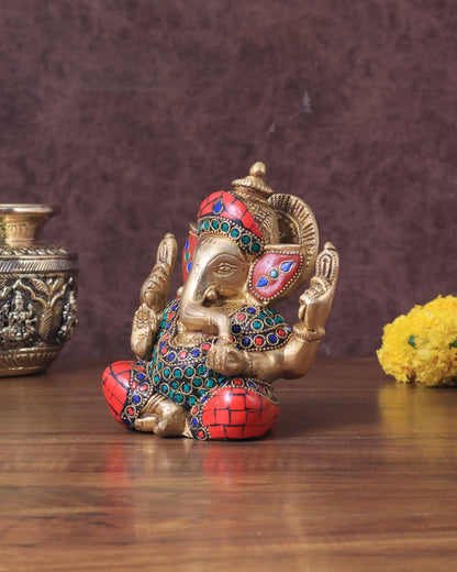 Ganesha brass idol colourful meenakari 6"