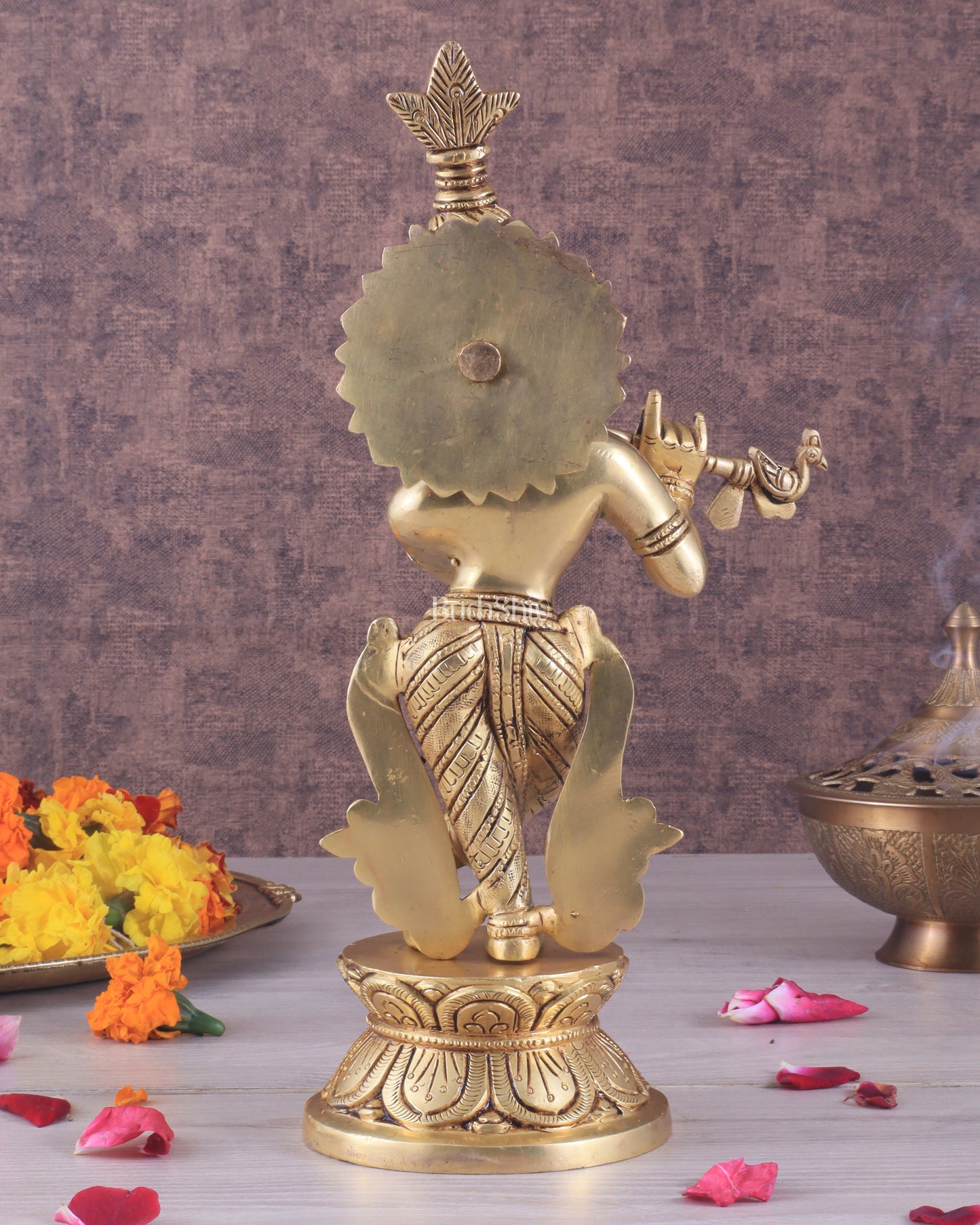 Brass Superfine Unique Lord Krishna Playing the Flute Idol 12"